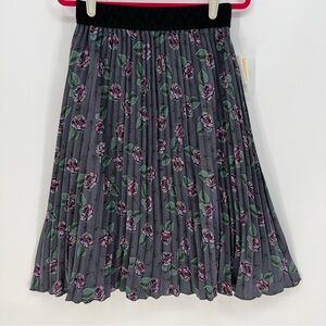 LuLaRoe Jill Pleated Skirt Midi Medium Grey With Floral Pattern Elastic Waist